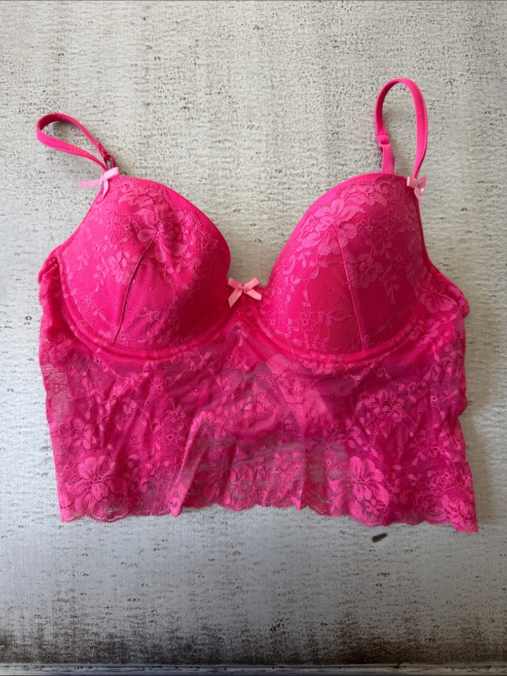 Victoria's Secret Bright Hot Pink Lace Longline Bra